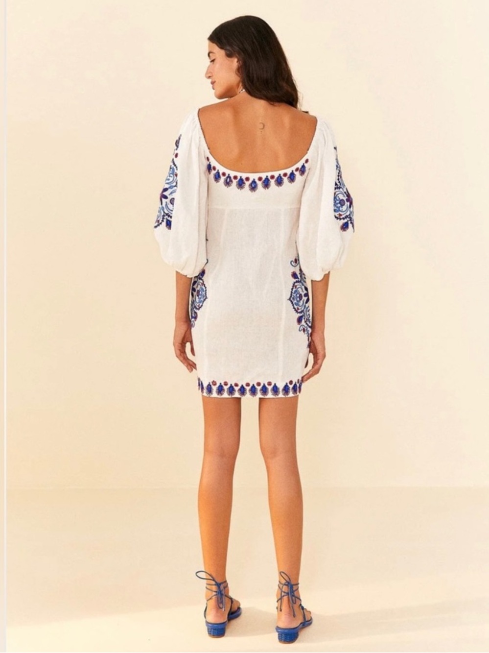 FARM Rio Off-White Navy Embroidery Mini Dress S - Picture 15 of 15